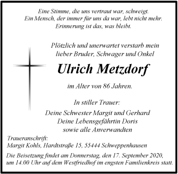 Anzeige von Ulrich Metzdorf von  Anzeigen Echo 