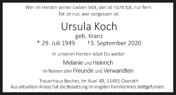 Anzeige von Ursula Koch von  Bergisches Handelsblatt 