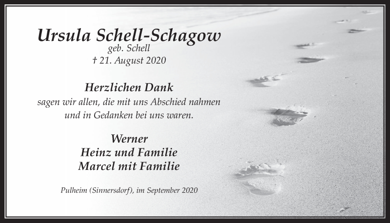  Traueranzeige für Ursula Schell-Schagow vom 18.09.2020 aus  Wochenende 