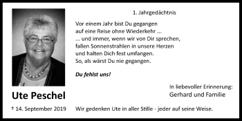 Anzeige von Ute Peschel von  Kölner Wochenspiegel 