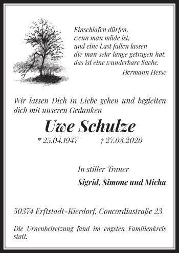Anzeige von Uwe Schulze von  Werbepost 
