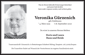 Anzeige von Veronika Gürzenich von  Werbepost 