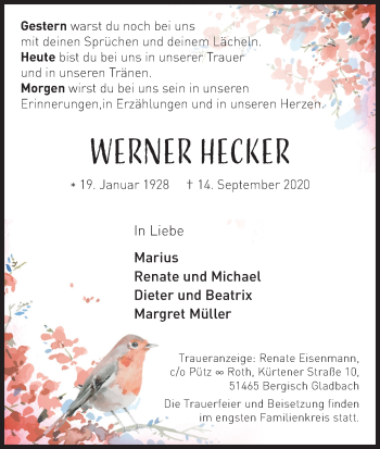 Anzeige von Werner Hecker von Kölner Stadt-Anzeiger / Kölnische Rundschau / Express