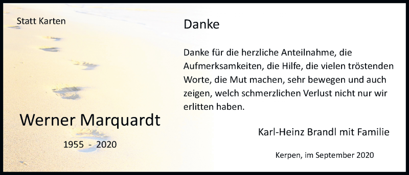  Traueranzeige für Werner Marquardt vom 25.09.2020 aus  Werbepost 