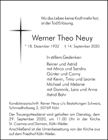 Anzeige von Werner Theo Neuy von Kölner Stadt-Anzeiger / Kölnische Rundschau / Express