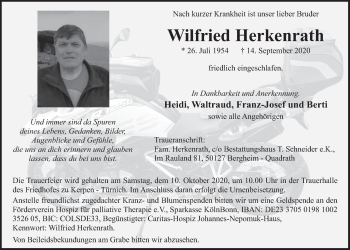 Anzeige von Wilfried Herkenrath von  Werbepost 