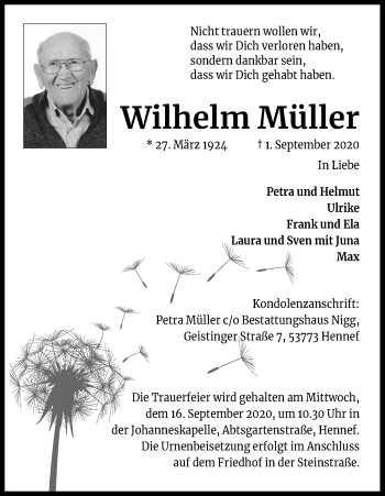 Anzeige von Wilhelm Müller von Kölner Stadt-Anzeiger / Kölnische Rundschau / Express