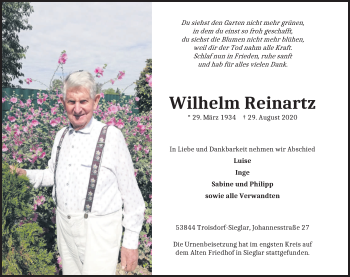 Anzeige von Wilhelm Reinartz von Kölner Stadt-Anzeiger / Kölnische Rundschau / Express