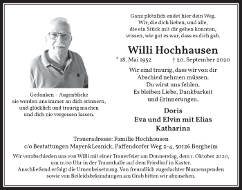 Anzeige von Willi Hochhausen von  Werbepost 