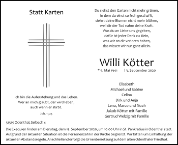 Anzeige von Willi Kötter von Kölner Stadt-Anzeiger / Kölnische Rundschau / Express