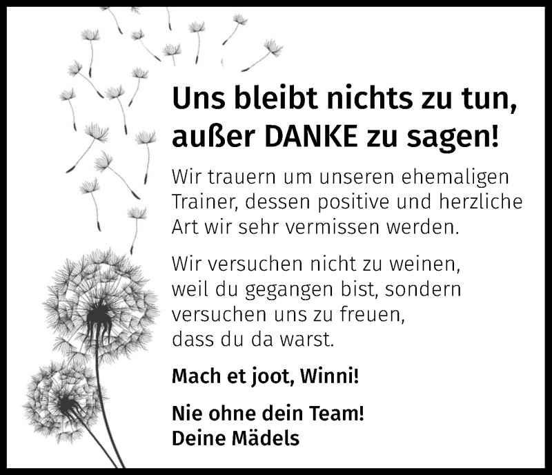  Traueranzeige für Winni  vom 16.09.2020 aus Kölner Stadt-Anzeiger / Kölnische Rundschau / Express