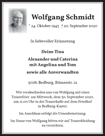 Anzeige von Wolfgang Schmidt von  Werbepost 