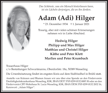 Anzeige von Adam  Hilger von  Schlossbote/Werbekurier 