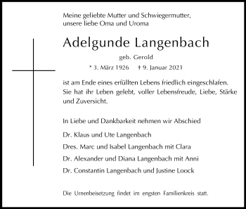 Anzeige von Adelgunde Langenbach von Kölner Stadt-Anzeiger / Kölnische Rundschau / Express