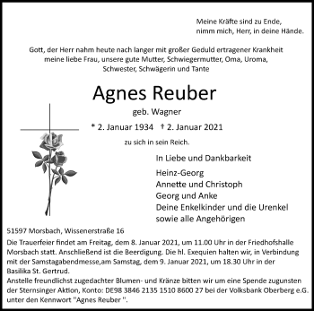 Anzeige von Agnes Reuber von Kölner Stadt-Anzeiger / Kölnische Rundschau / Express