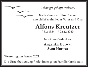 Anzeige von Alfons Kreutzer von  Schlossbote/Werbekurier 