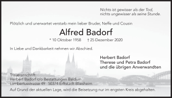 Anzeige von Alfred Badorf von  Werbepost 