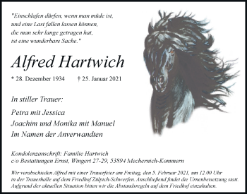Anzeige von Alfred Hartwich von  Blickpunkt Euskirchen 