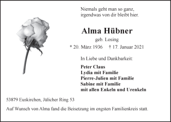 Anzeige von Alma Hübner von  Blickpunkt Euskirchen 
