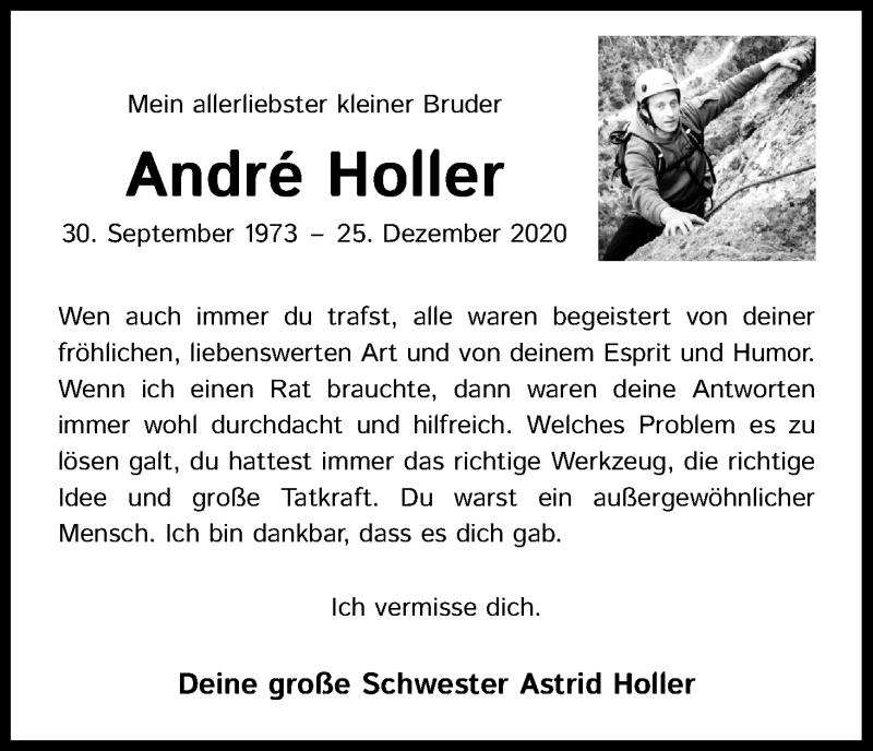  Traueranzeige für André Holler vom 16.01.2021 aus Kölner Stadt-Anzeiger / Kölnische Rundschau / Express