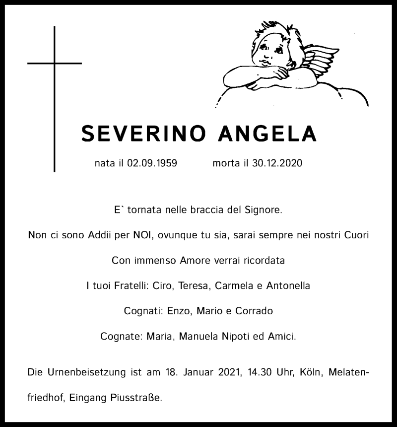  Traueranzeige für Angela Recchia-Severino vom 13.01.2021 aus Kölner Stadt-Anzeiger / Kölnische Rundschau / Express