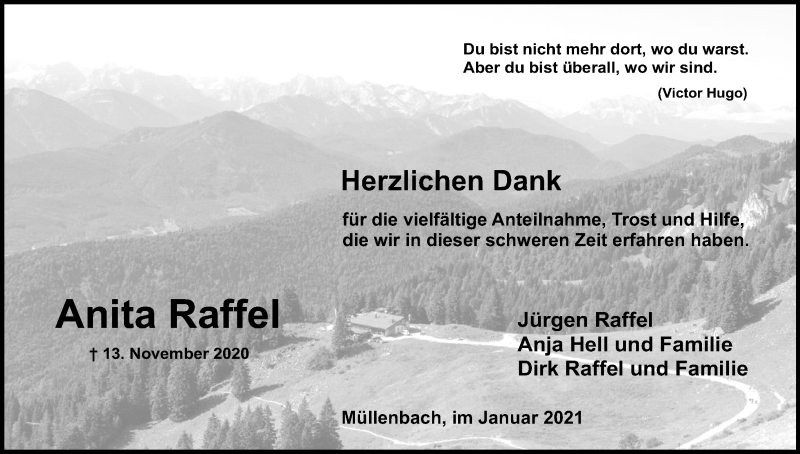 Traueranzeige für Anita Raffel vom 23.01.2021 aus Kölner Stadt-Anzeiger / Kölnische Rundschau / Express