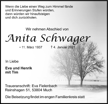 Anzeige von Anita Schwager von Kölner Stadt-Anzeiger / Kölnische Rundschau / Express