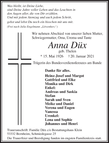 Anzeige von Anna Düx von  Schaufenster/Blickpunkt 