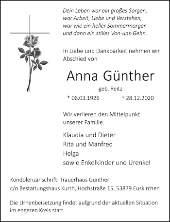 Anzeige von Anna Günther von  Blickpunkt Euskirchen 