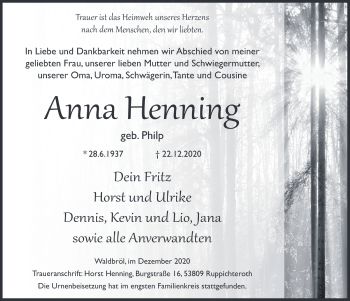 Anzeige von Anna Henning von  Lokalanzeiger 