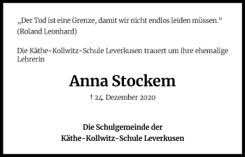 Anzeige von Anna Stockem von Kölner Stadt-Anzeiger / Kölnische Rundschau / Express