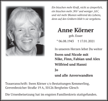 Anzeige von Anne Körner von  Werbepost 