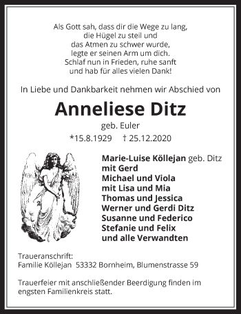 Anzeige von Anneliese Ditz von  Schaufenster/Blickpunkt 