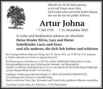 Anzeige von Artur Johna von  Schaufenster/Blickpunkt 