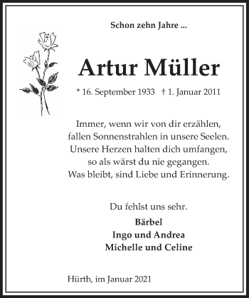Anzeige von Artur Müller von  Wochenende 