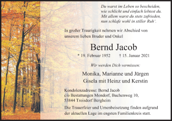 Anzeige von Bernd Jacob von Kölner Stadt-Anzeiger / Kölnische Rundschau / Express