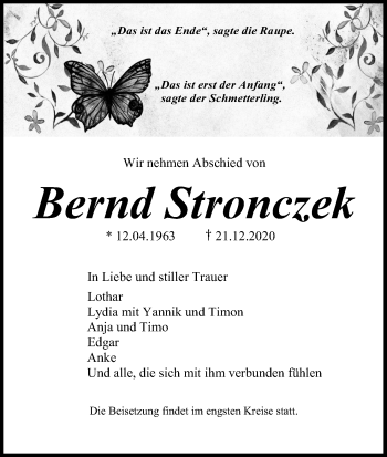 Anzeige von Bernd Stronczek von Kölner Stadt-Anzeiger / Kölnische Rundschau / Express