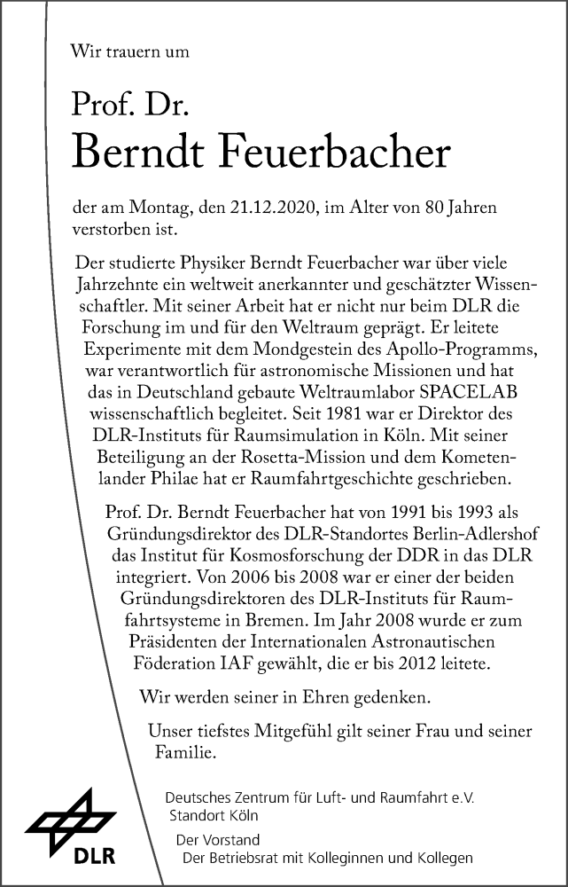  Traueranzeige für Berndt Feuerbacher vom 09.01.2021 aus Kölner Stadt-Anzeiger / Kölnische Rundschau / Express