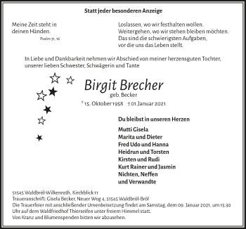 Anzeige von Birgit Brecher von  Lokalanzeiger 