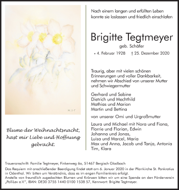 Anzeige von Brigitte Tegtmeyer von Kölner Stadt-Anzeiger / Kölnische Rundschau / Express