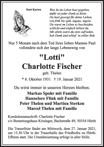 Anzeige von Charlotte Fischer von  Wochenende 