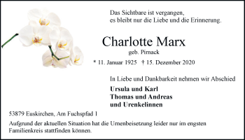 Anzeige von Charlotte Marx von  Blickpunkt Euskirchen 