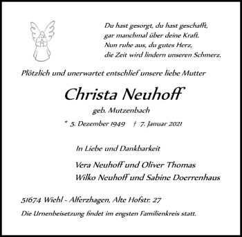 Anzeige von Christa Neuhoff von  Anzeigen Echo 