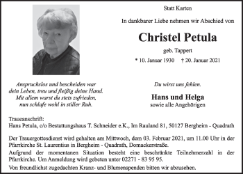 Anzeige von Christel Petula von  Werbepost 