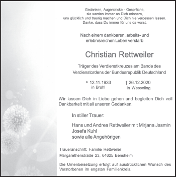 Anzeige von Christian Rettweiler von  Schlossbote/Werbekurier 