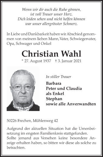 Anzeige von Christian Wahl von  Wochenende 