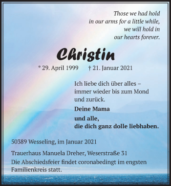 Anzeige von Christin wehad hold von  Schlossbote/Werbekurier 