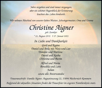 Anzeige von Christine Aigner von  Blickpunkt Euskirchen 
