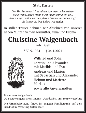Anzeige von Christine Walgenbach von  Schlossbote/Werbekurier 