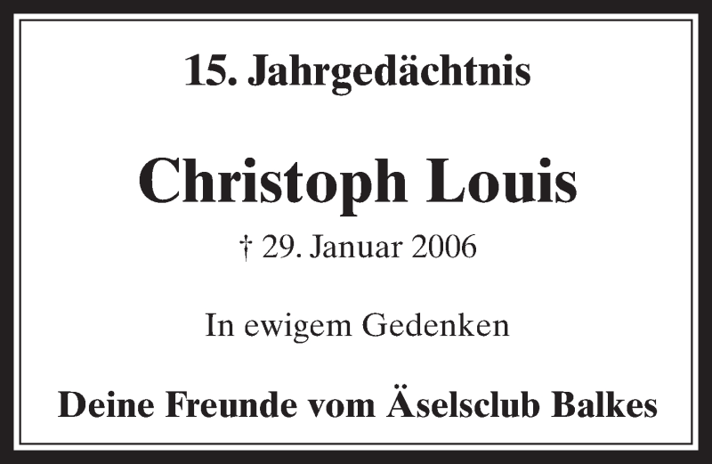  Traueranzeige für Christoph Louis vom 22.01.2021 aus  Werbepost 